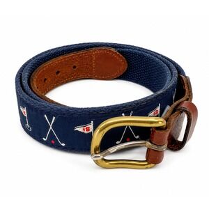 Leather Man Limited Men's Handmade Blue Canvas Golf Flags Leather Belt Size 38